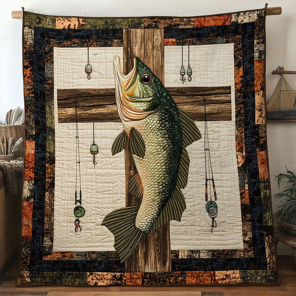 Bass Fish Drift Wood Quilt Blanket