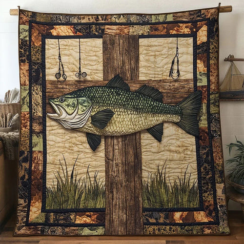 Bass Fish Reel Stone Quilt Blanket