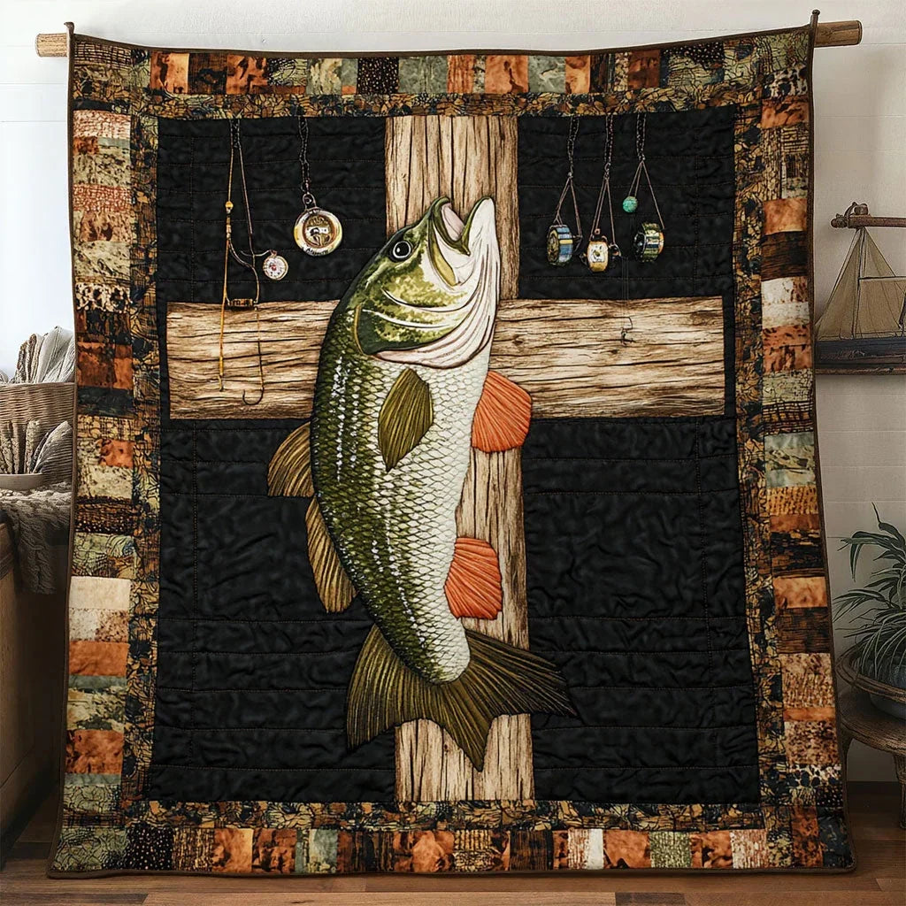 Bass Fish Timber Hook Quilt Blanket