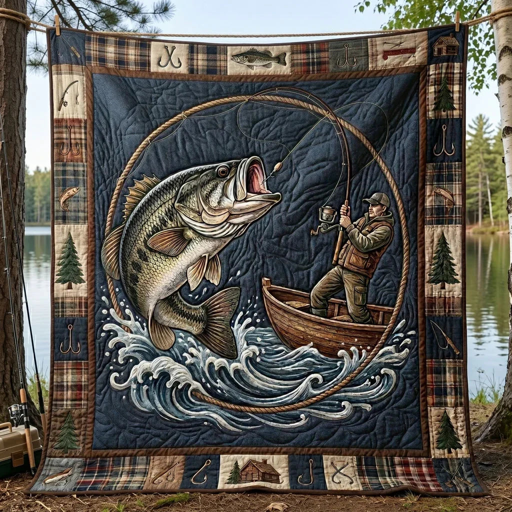Bass Fishing Adventure Quilt Blanket