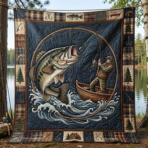 Bass Fishing Adventure Quilt Blanket