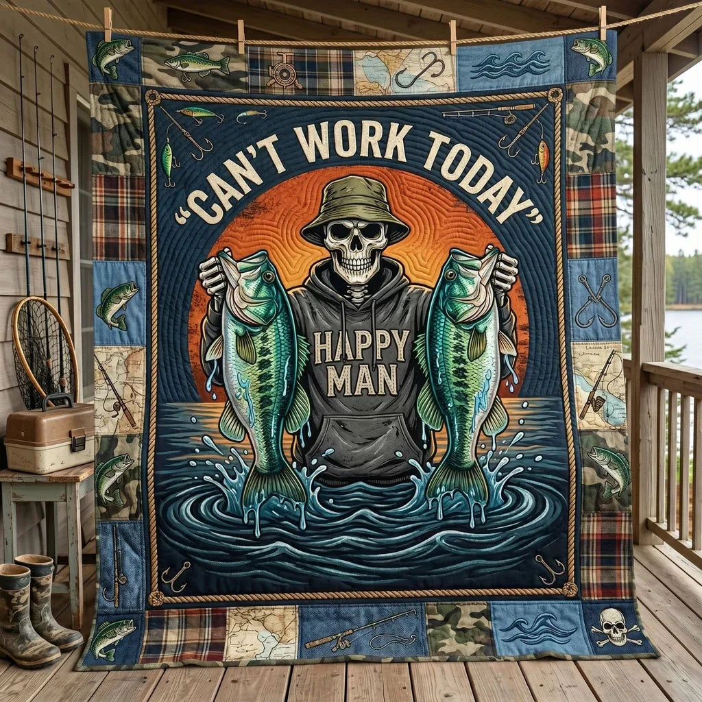 Bass Hunter Happy Quilt Blanket