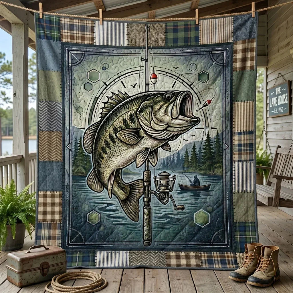 Bass Hunter Lodge Quilt Blanket