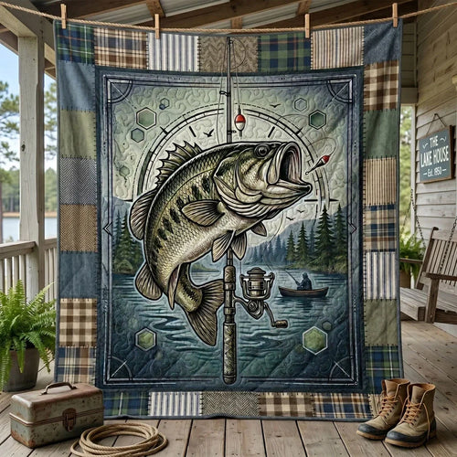 Bass Hunter Lodge Quilt Blanket