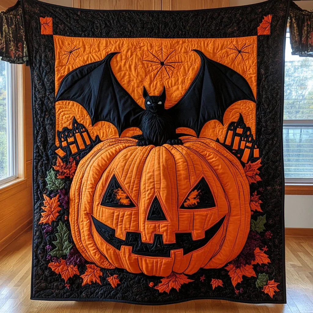 Bat And Pumpkin Quilt Blanket