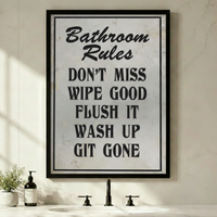 Bathroom Rules Funny Vintage Typography Canvas Art