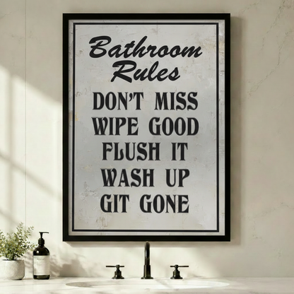 Bathroom Rules Funny Vintage Typography Canvas Art