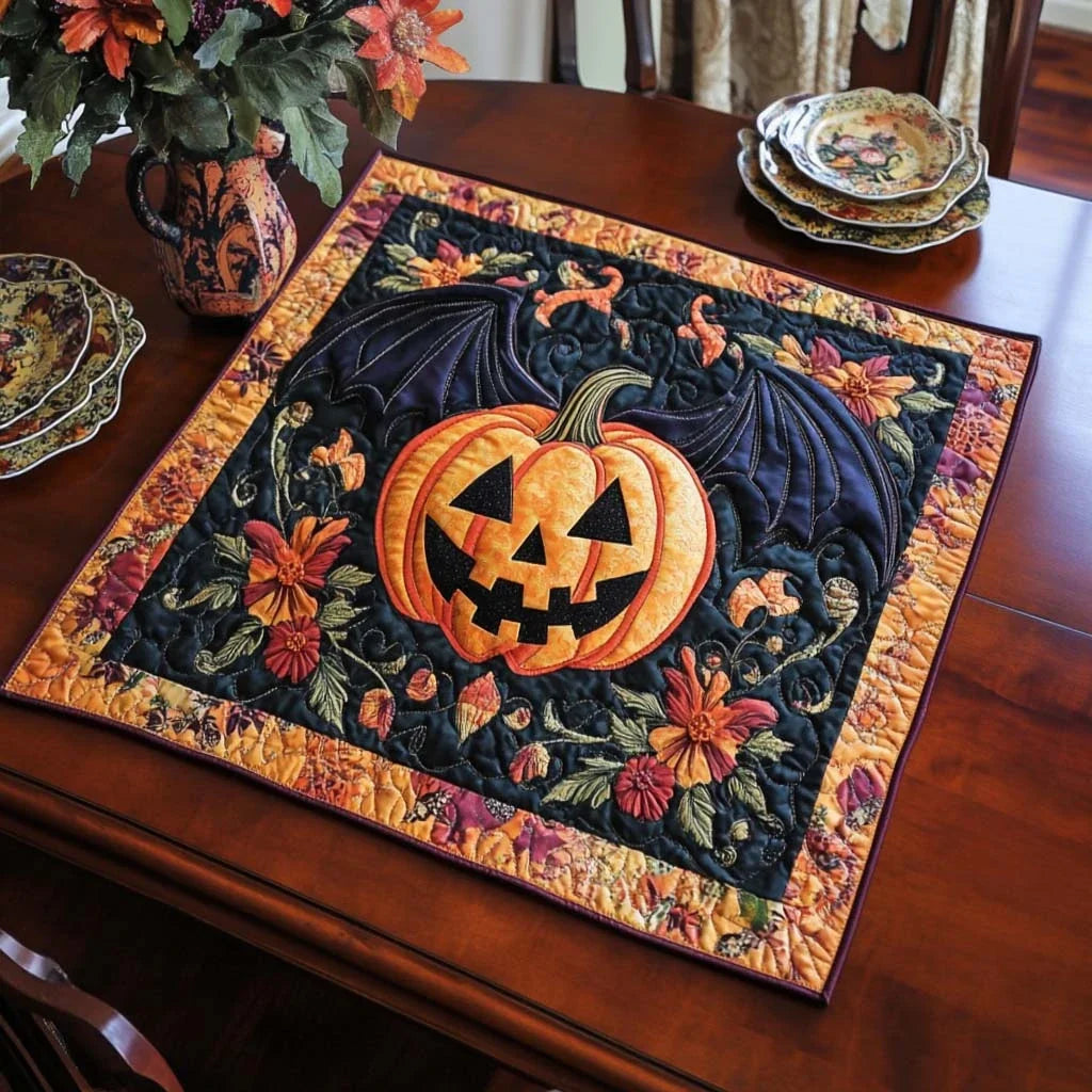 Batty Pumpkin Quilted Table Topper