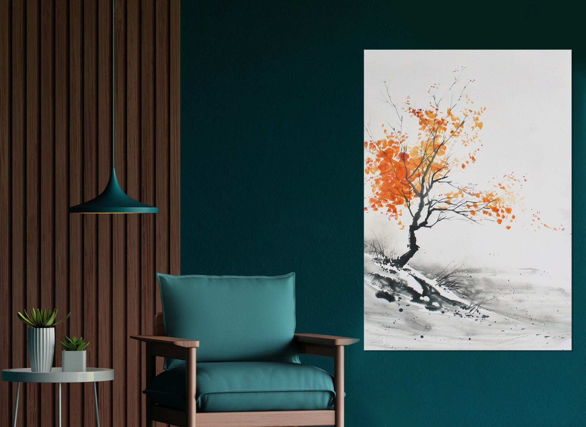 Minimalist Autumn Tree Canvas – Japanese Wall Decor | Framed Gallery Wrapped Print