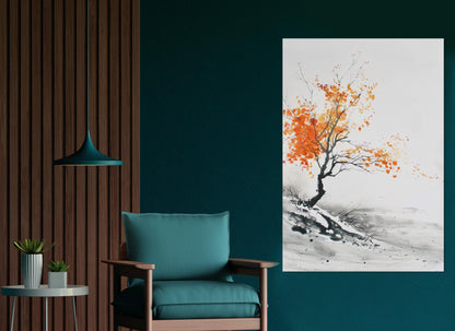 Minimalist Autumn Tree Canvas – Japanese Wall Decor | Framed Gallery Wrapped Print
