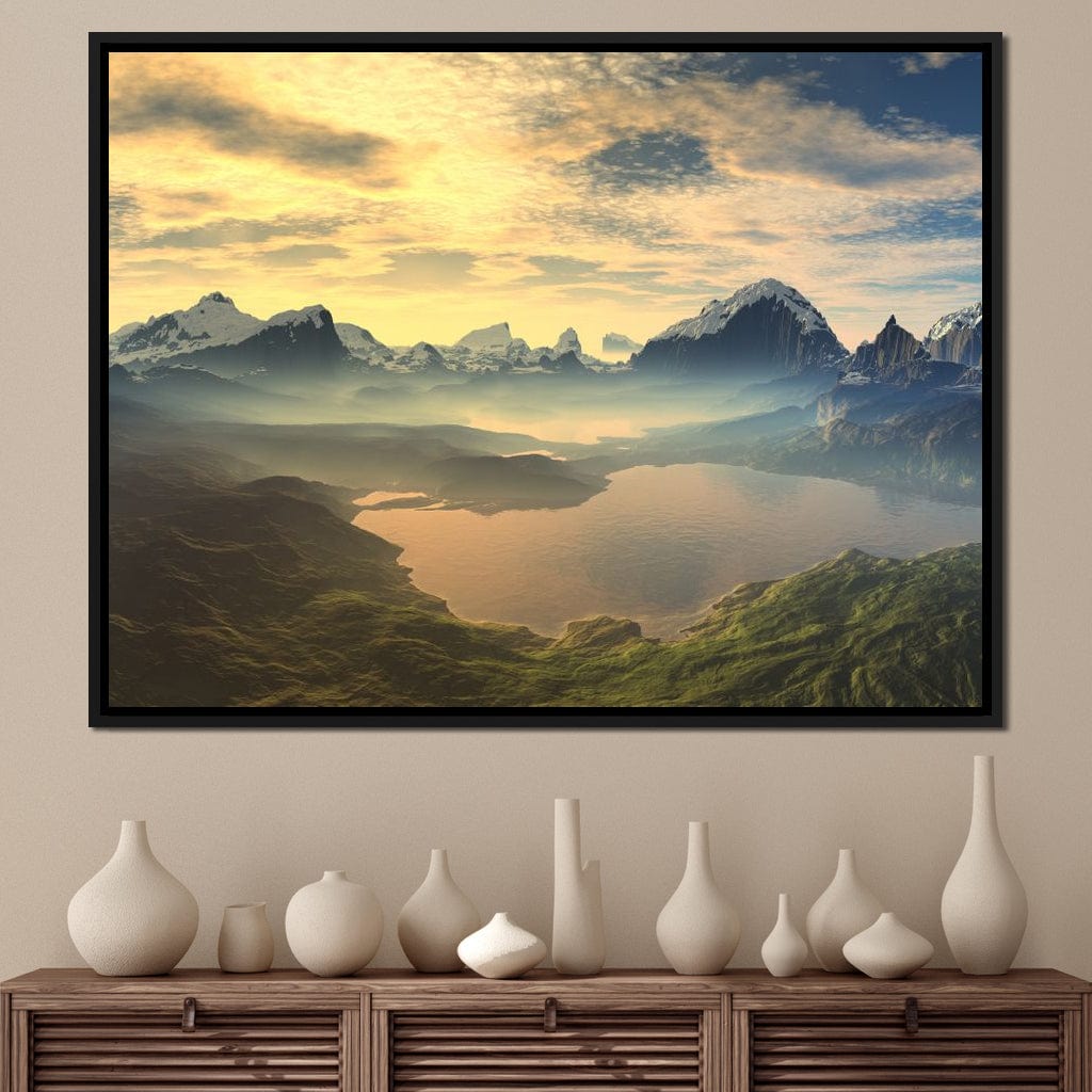 Morning Mist on Serenity Lake Canvas Wall Art