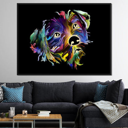 Coloful Dog on Black Background Canvas Wall Art