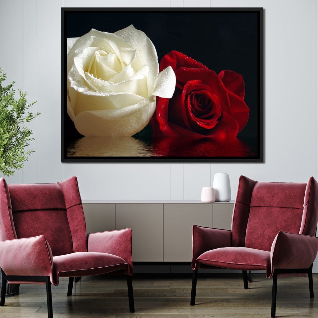 Red & White Roses Reflection Canvas Wall Art