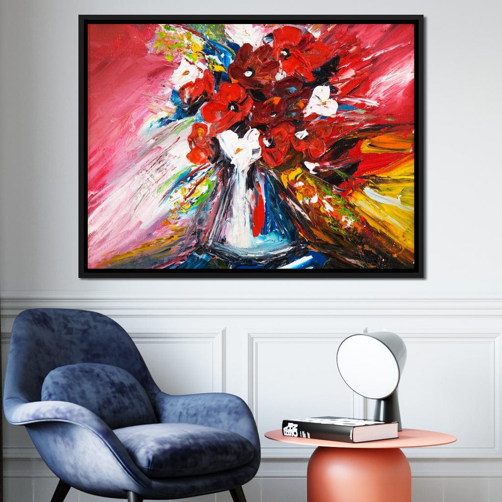 Red Flowers Bouquet Canvas Wall Art
