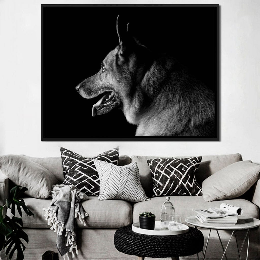 Black and White German Shepherd Canvas Wall Art
