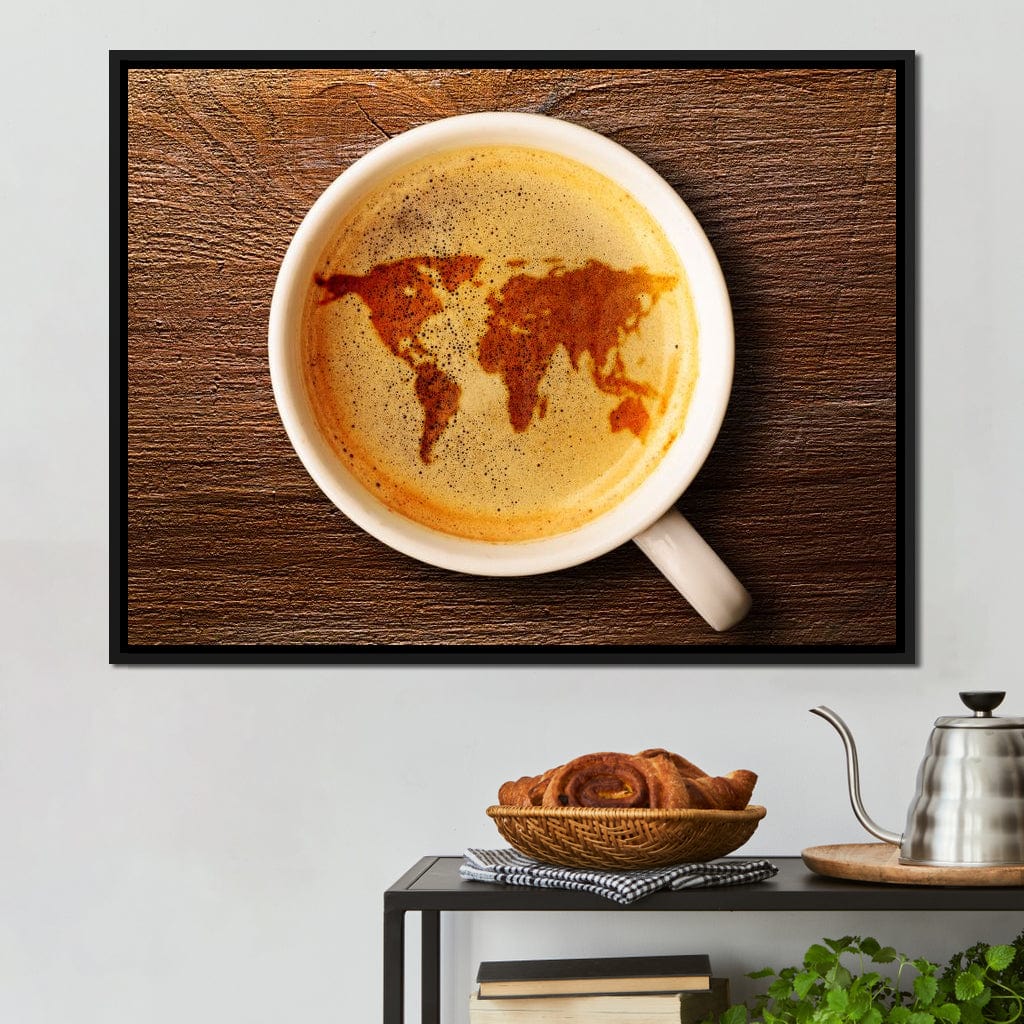 World Map Coffee Cup Canvas Wall Art