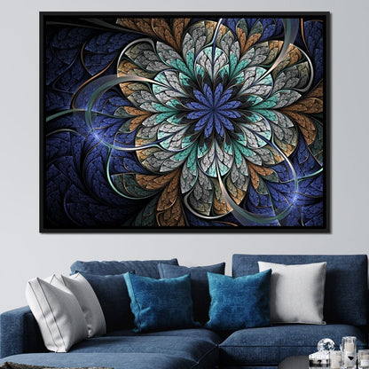 Blue and Gold Fractal Flower Canvas Wall Art