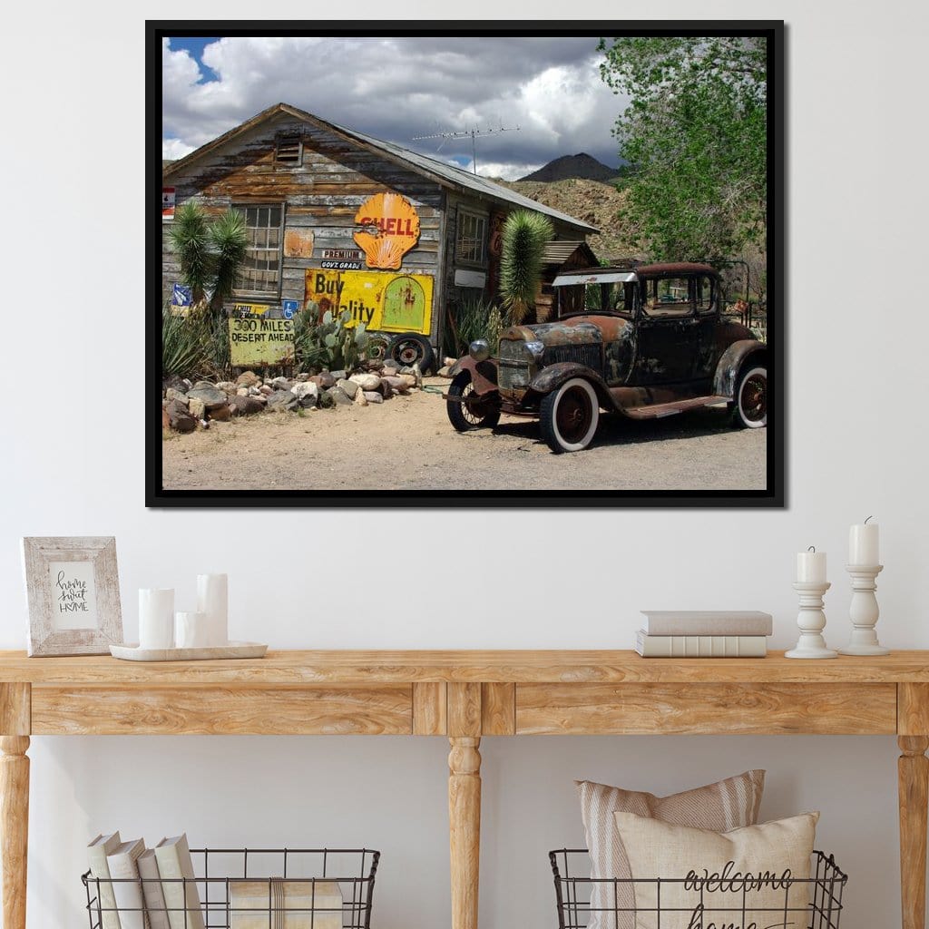 Old Car by Route 66 Canvas Wall Art