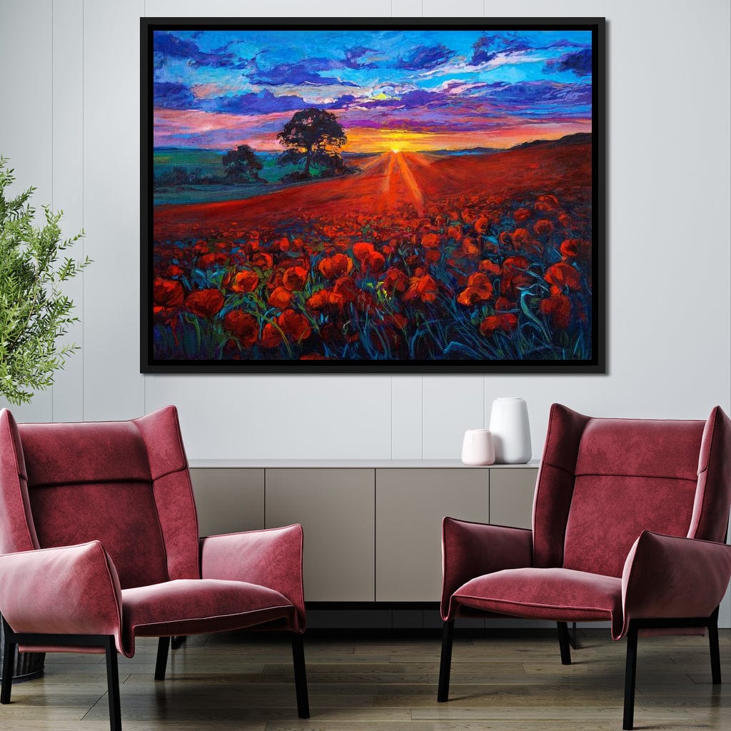 Sunset Over the Poppy Fields Canvas Wall Art
