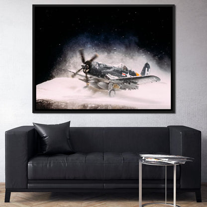 Snowy F4-U Corsair Canvas Wall Art