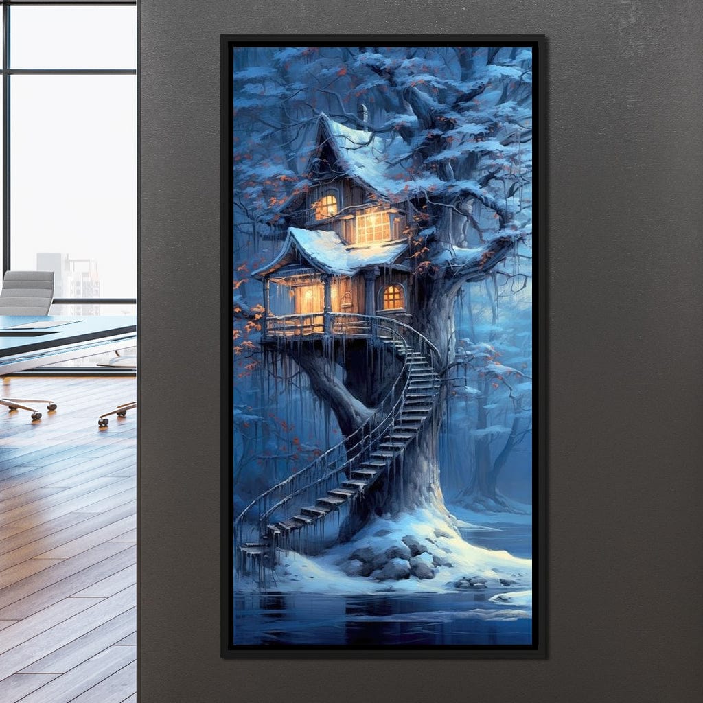 Winter Tree House Canvas Wall Art