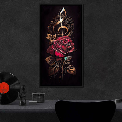 Red Rose & Musical Notes Canvas Wall Art