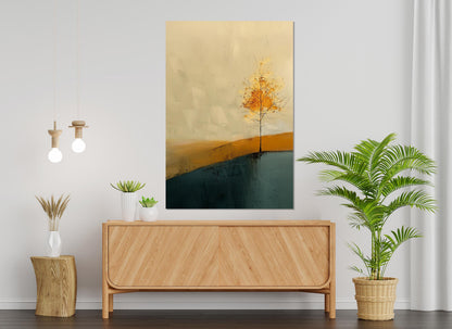 Golden Tree Canvas Print - Minimalist Ukiyo Wall Art | Framed & Ready to Hang