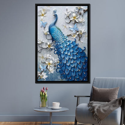 Blue Peacock Flower 1 panel Left Canvas Wall Art