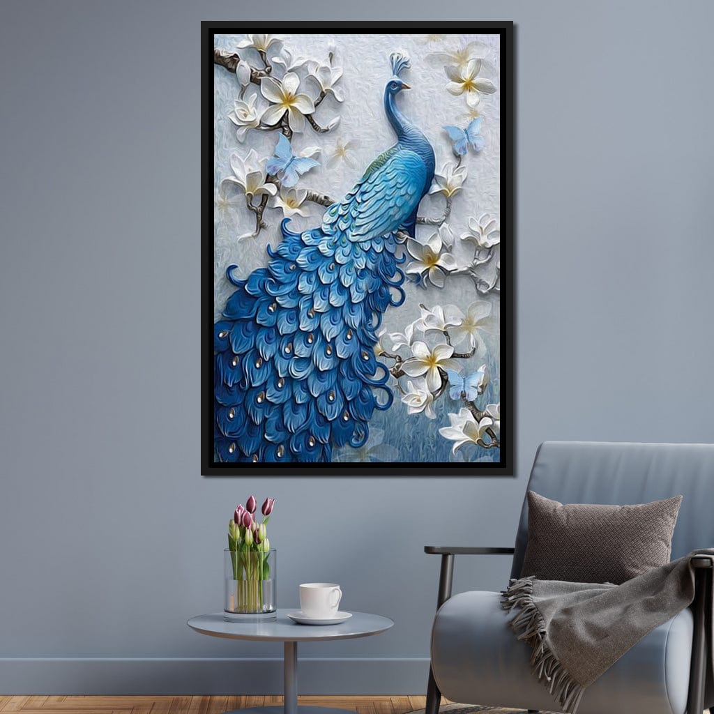 Blue Peacock Flower 1 panel Canvas Wall Art