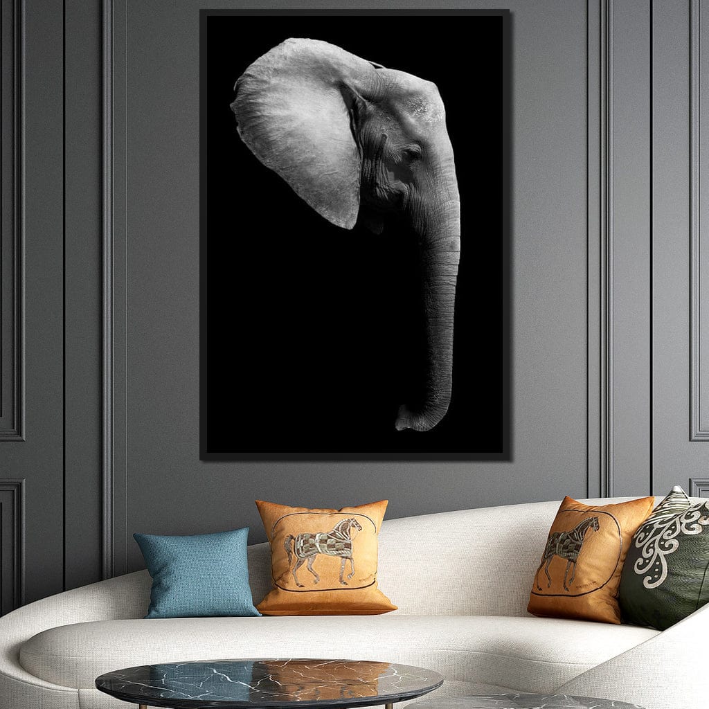 Black and White Elephant Head Canvas Wall Art