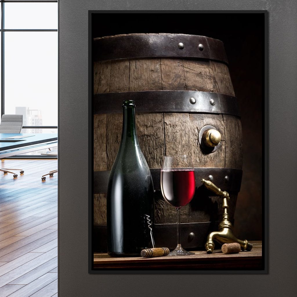 Wine Bottle and Barrel Canvas Wall Art