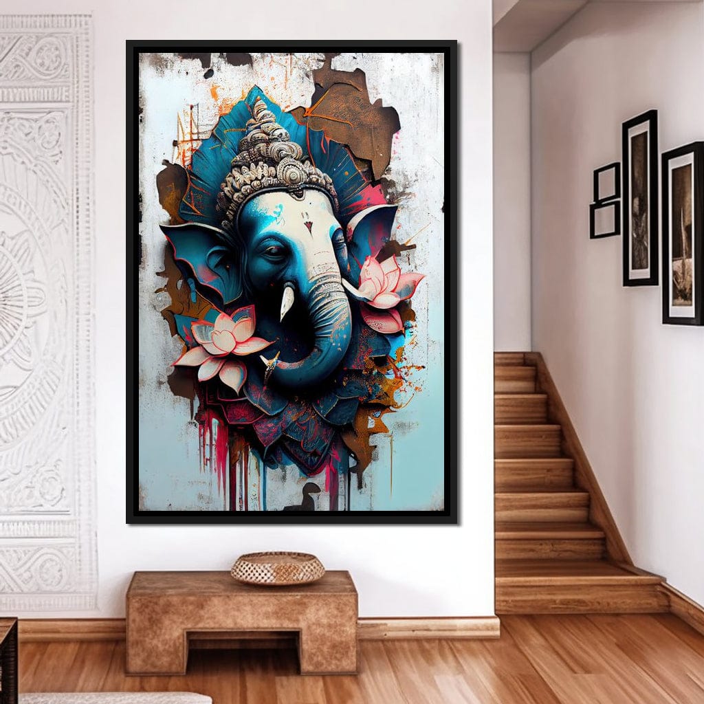 Blue Ganesh Portrait Canvas Wall Art