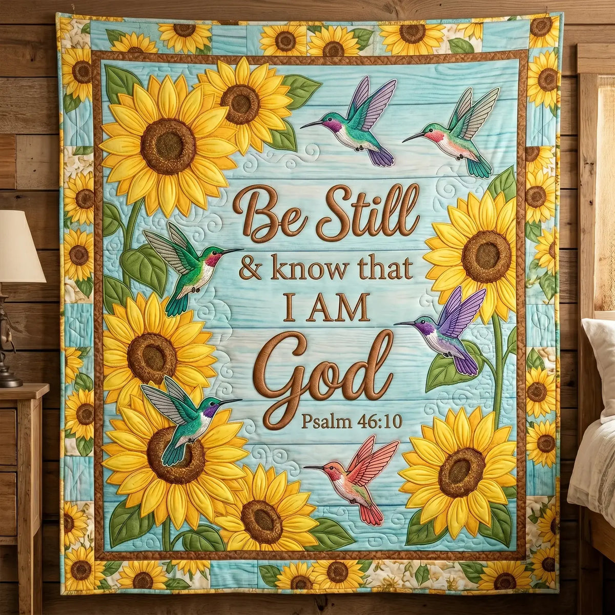 Be Still Sunflower And Hummingbird Quilt Blanket