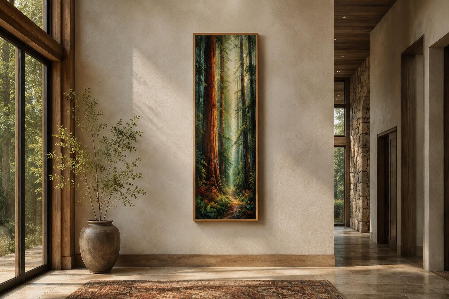 Redwood Forest Canvas - Tall Narrow Vertical Wall Art for Cabin Decor