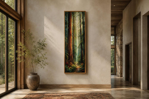 Redwood Forest Canvas - Tall Narrow Vertical Wall Art for Cabin Decor