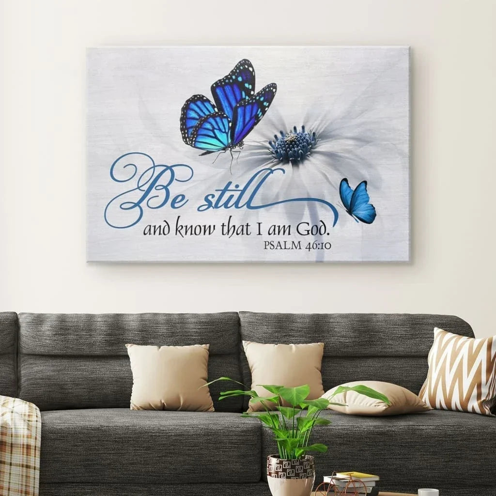 butterfly flower be still and know that i am god psalm 46 10 wall art canvas (Landscape) (view 2)