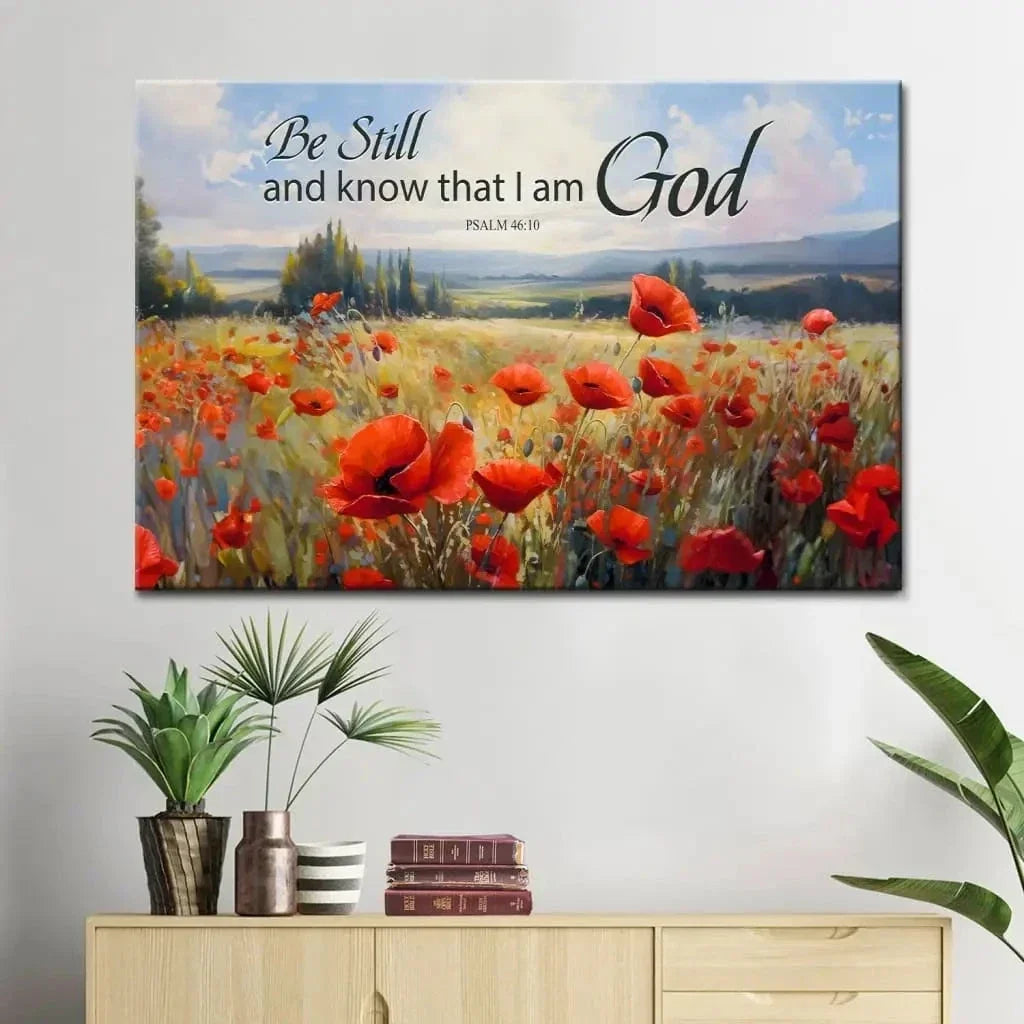 be still and know that i am god psalm 46 10 poppy field wall art canvas (Landscape) (view 6)