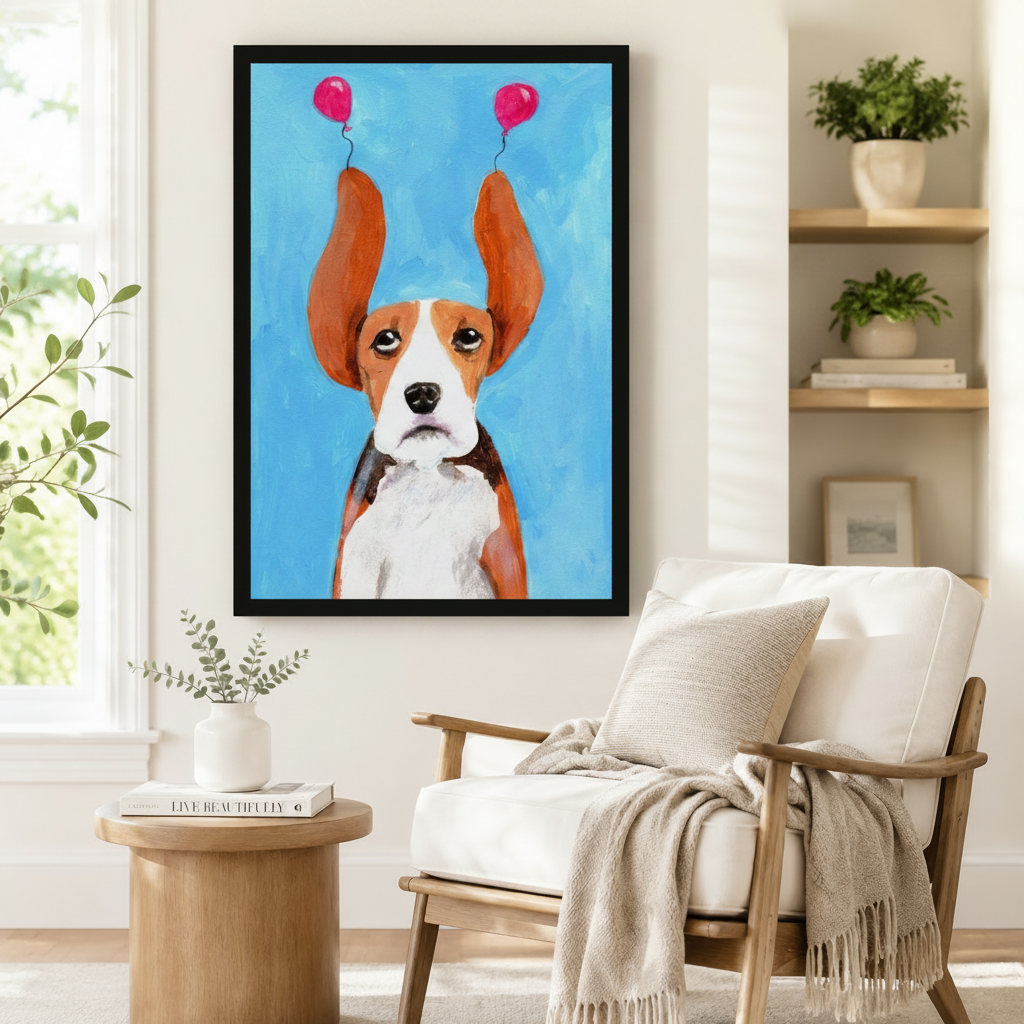 Sad Beagle Balloon Funny Canvas Wall Art