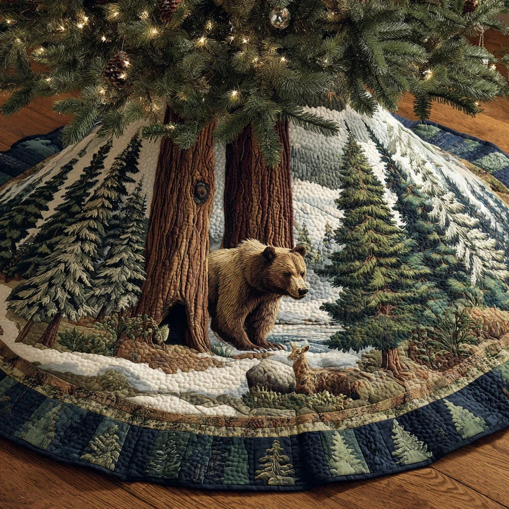 Bear Crossing Christmas Quilted Tree Skirt