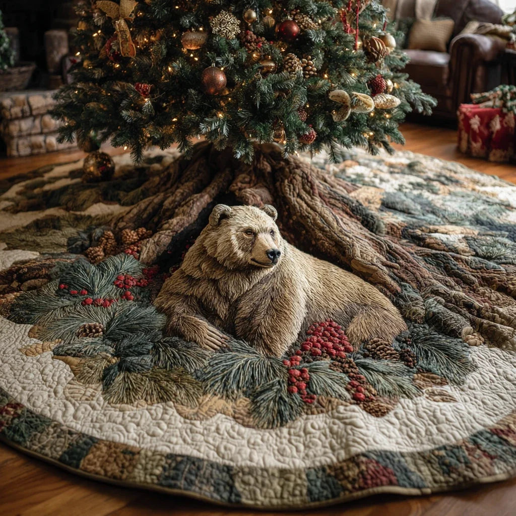 Bear Haven Christmas Quilted Tree Skirt