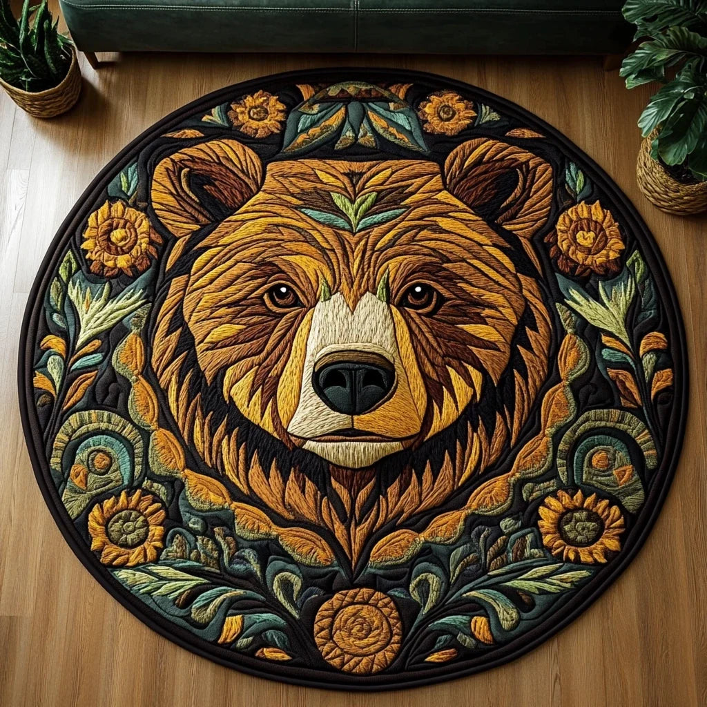 Bear Wilderness Quilted Round Mat