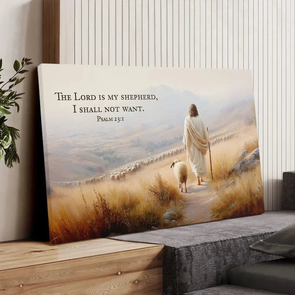 psalm 23 kjv the lord is my shepherd i shall not want wall art canvas (Landscape) (view 3)
