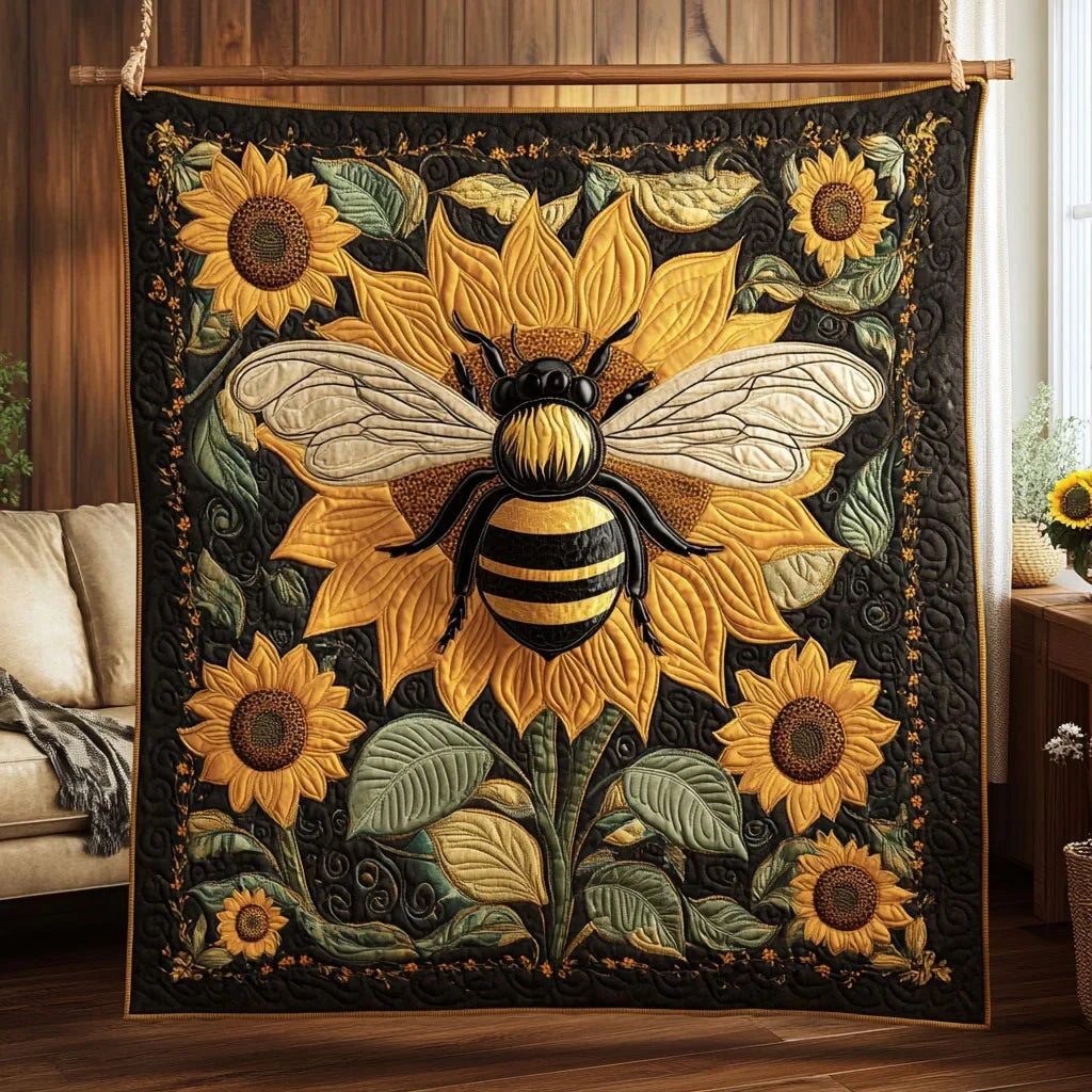 Bee And Sunflower Quilt Blanket