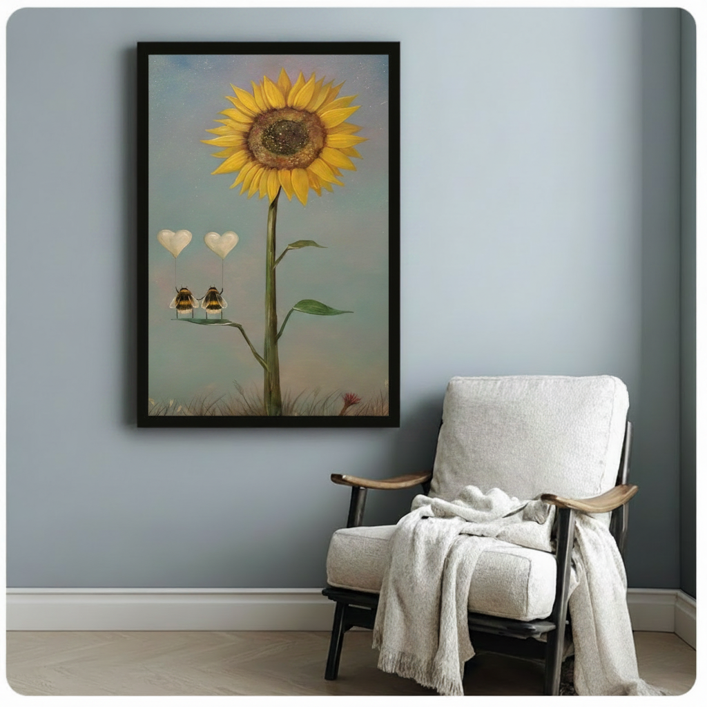 Sunflower Bee Love Romantic Canvas Wall Art