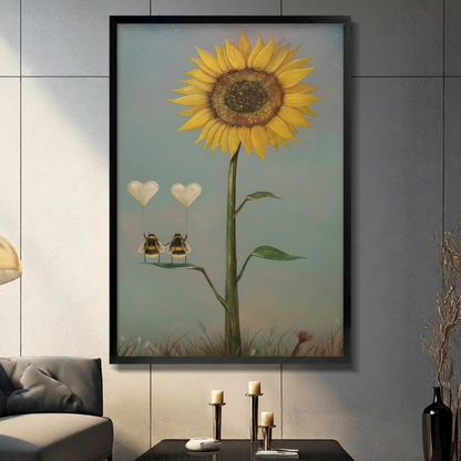 Sunflower Bee Love Romantic Canvas Wall Art