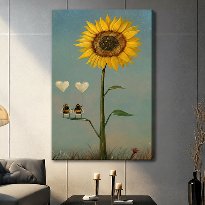 Sunflower Bee Love Romantic Canvas Wall Art