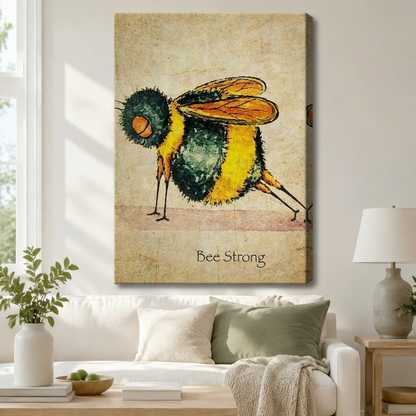 Bee Strong Vintage Bumblebee Canvas Wall Art