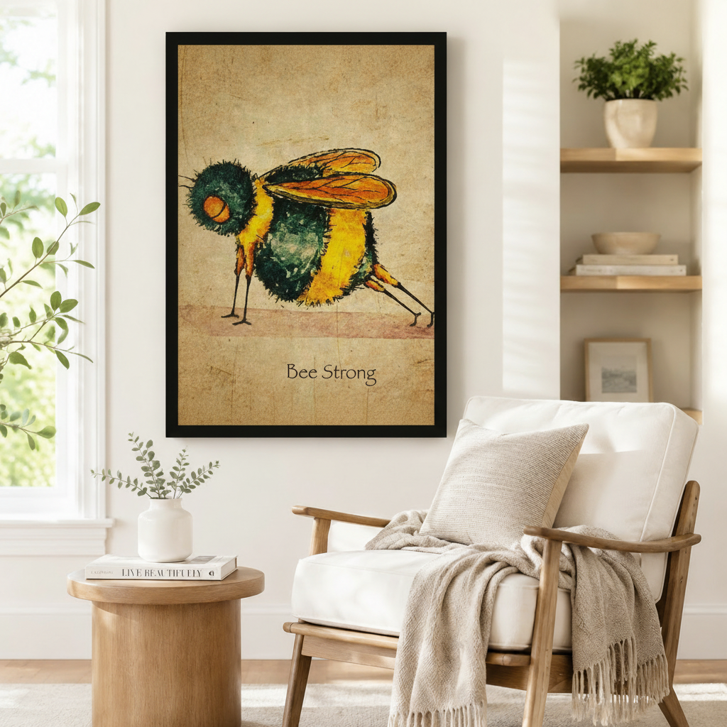 Bee Strong Vintage Bumblebee Canvas Wall Art