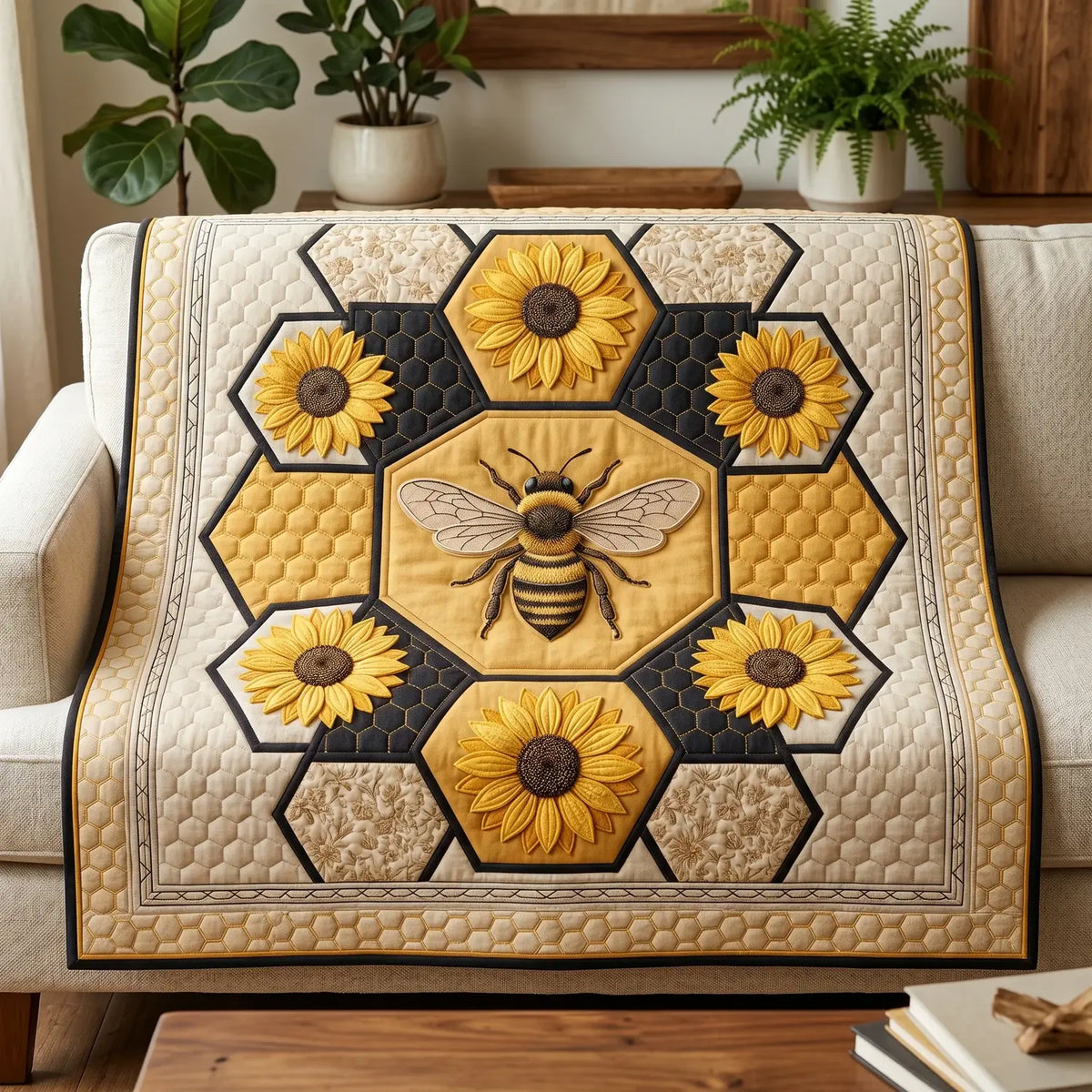 Bee Sunflower Quilt Blanket