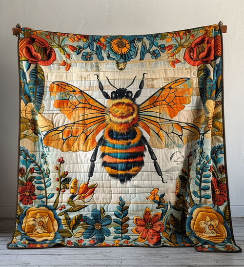 Wildflower Bee Quilted Blanket - Throw (55" x 60")